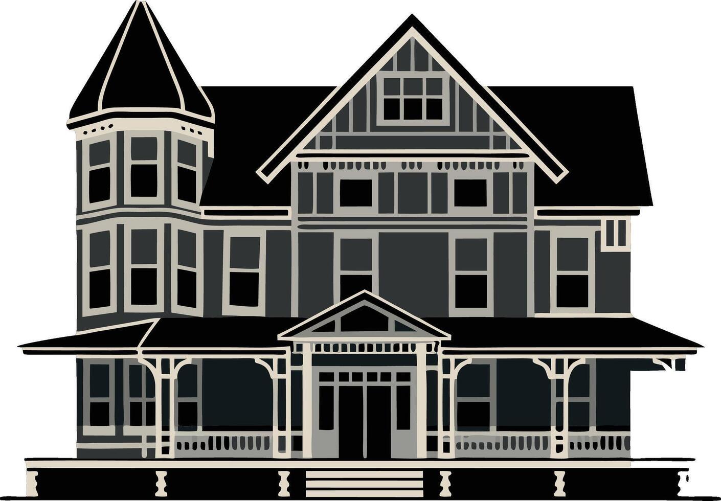 Victorian Gothic House Illustration Detailed Architectural Design vector