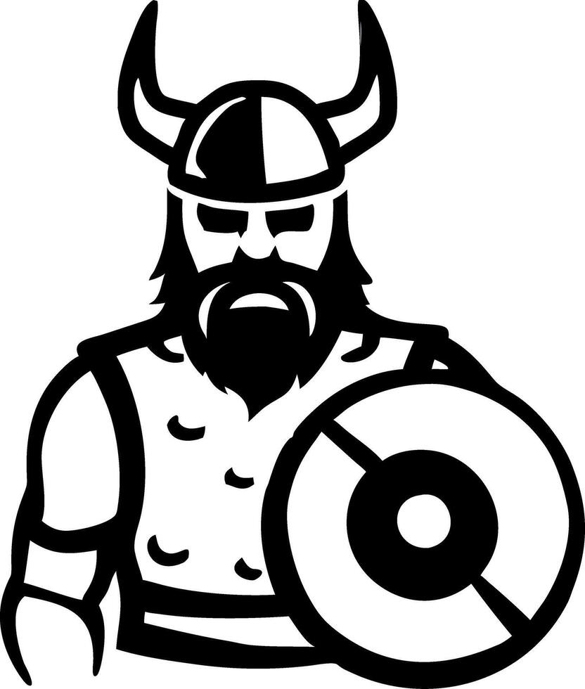 Viking Warrior Silhouette with Shield and Helmet Illustration vector