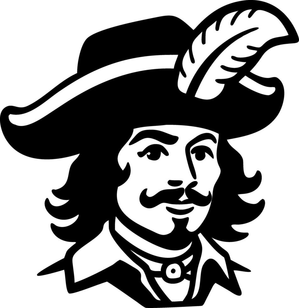 Vintage Cavalier Portrait with Feathered Hat Illustration for Retro Design Projects vector
