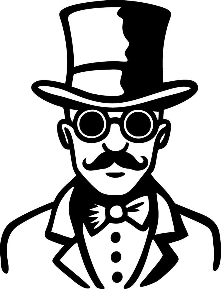 Vintage Gentleman Silhouette with Top Hat and Mustache Art vector