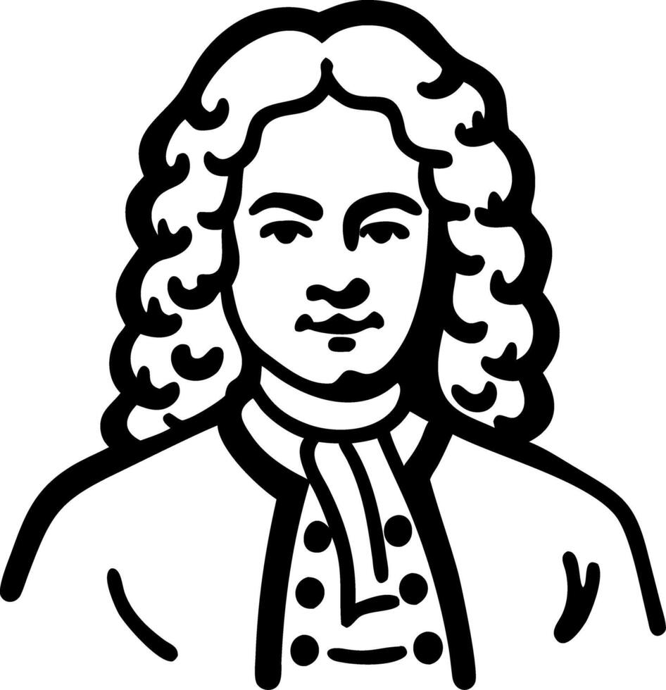 Vintage Historical Figure Portrait Monochrome Line Art vector