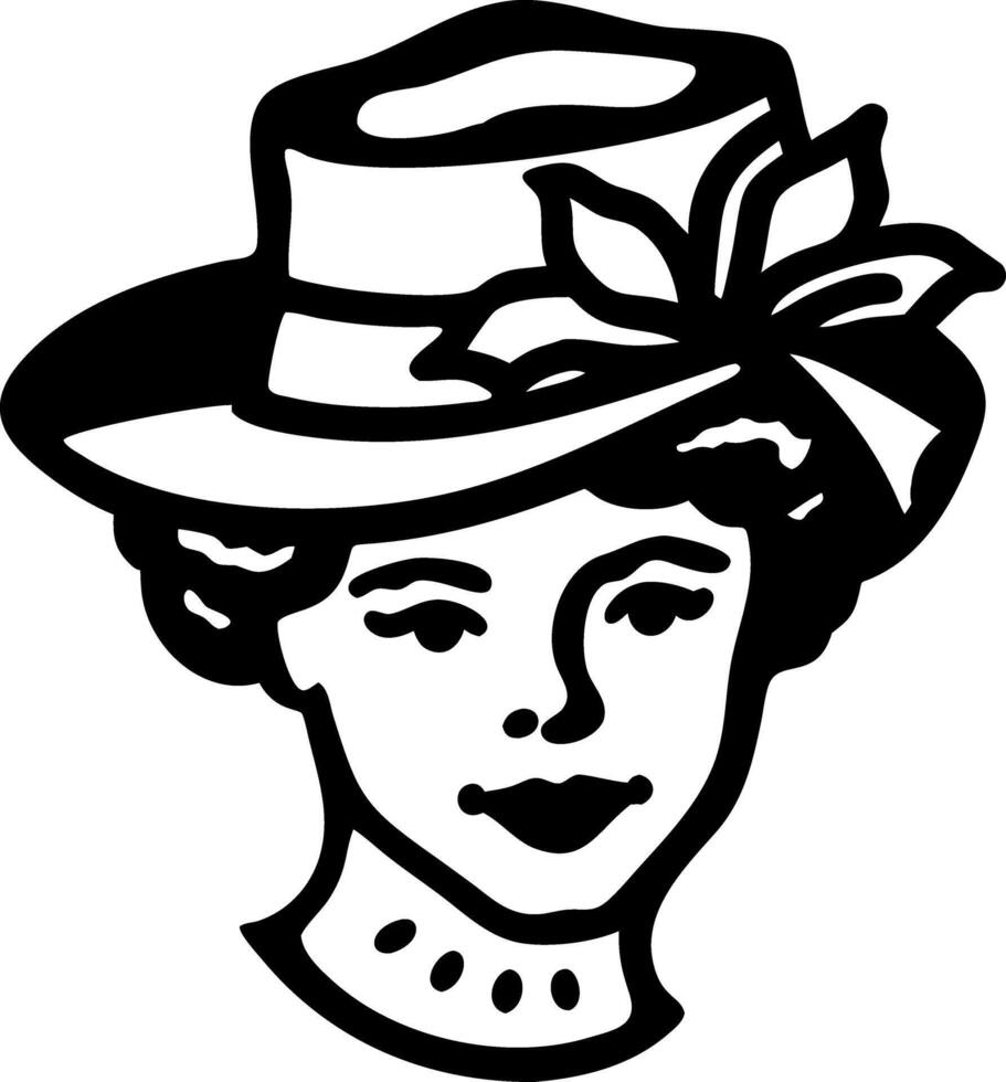 Vintage Woman Portrait Illustration Elegant Hat Floral Design vector