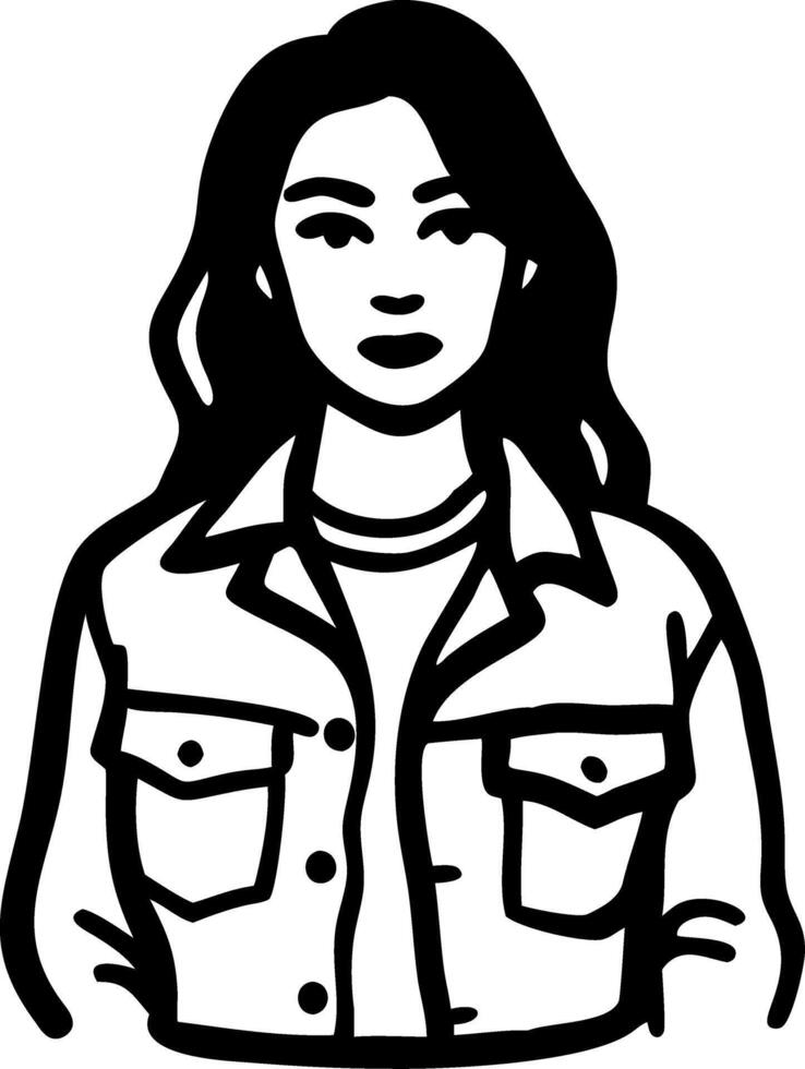 Woman in Denim Jacket Minimalist Illustration for Design vector