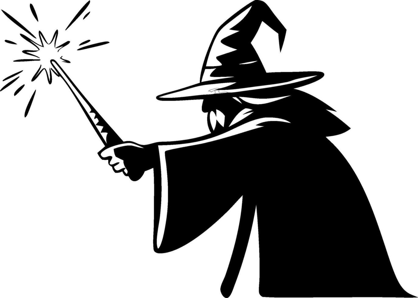 Wizard Silhouette Casting Magic Art for Fantasy Illustrations vector