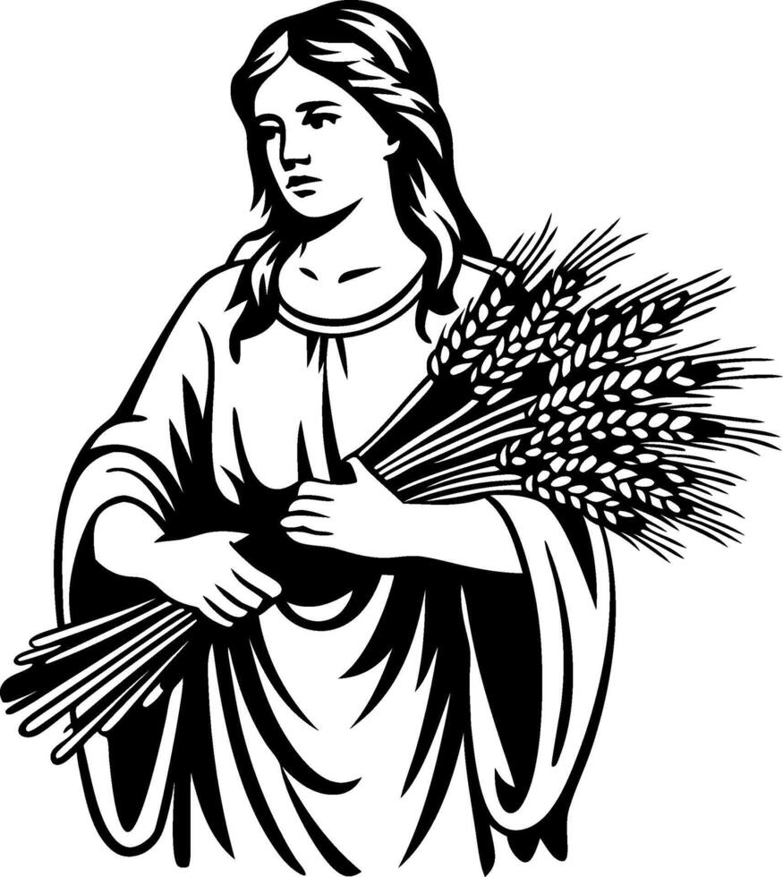 Woman Holding Wheat Illustration Symbolizing Harvest and Agriculture vector