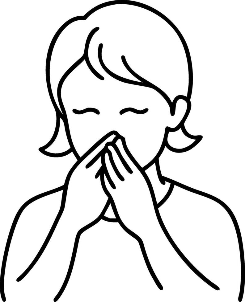 Woman Sneezing Line Art Illustration for Health Awareness and Education vector