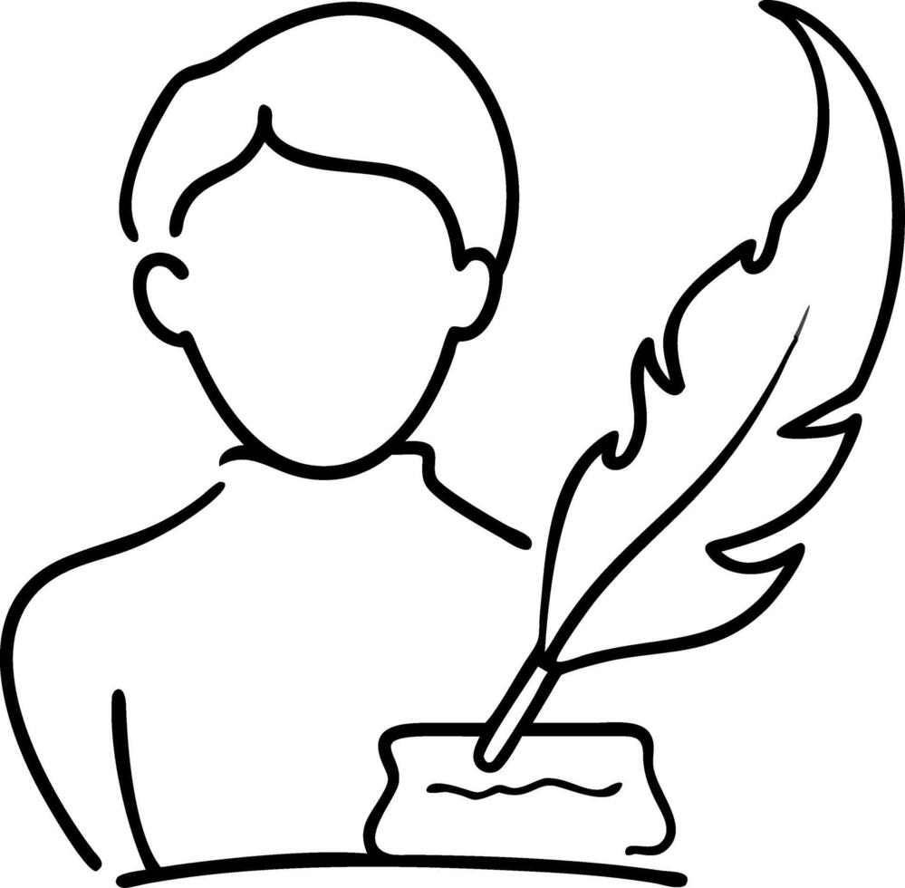 Writer Silhouette with Quill Feather and Ink Outline Illustration Art vector