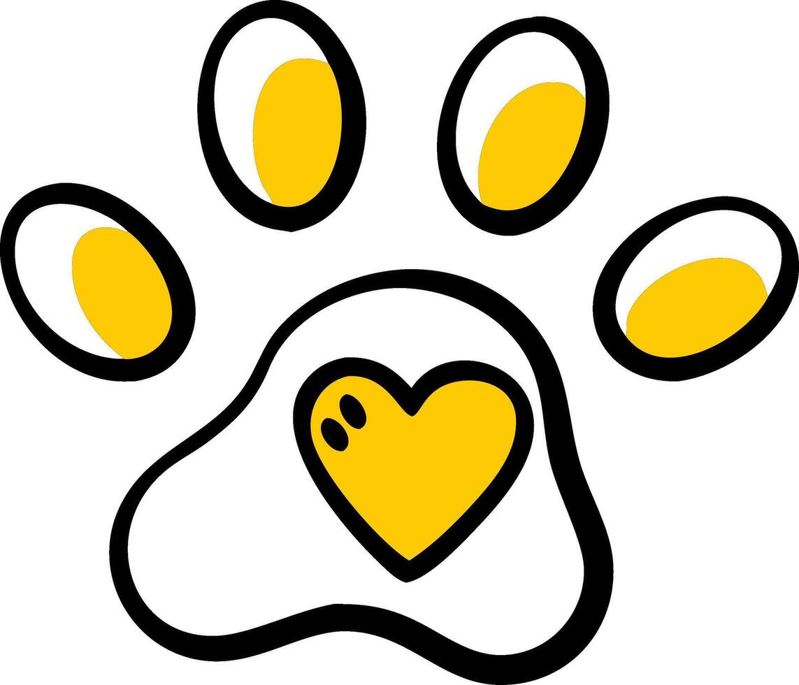 Yellow Heart Inside Paw Print Design for Animal Lovers and Pet Art Projects vector