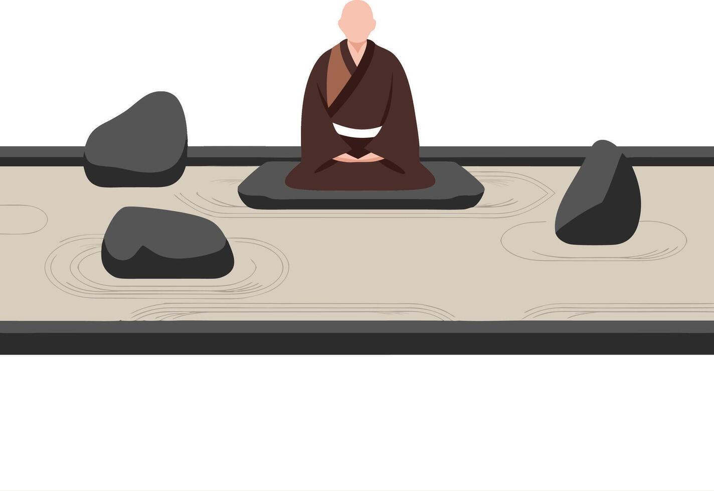 Zen Monk Meditating in Tranquil Japanese Rock Garden Illustration vector
