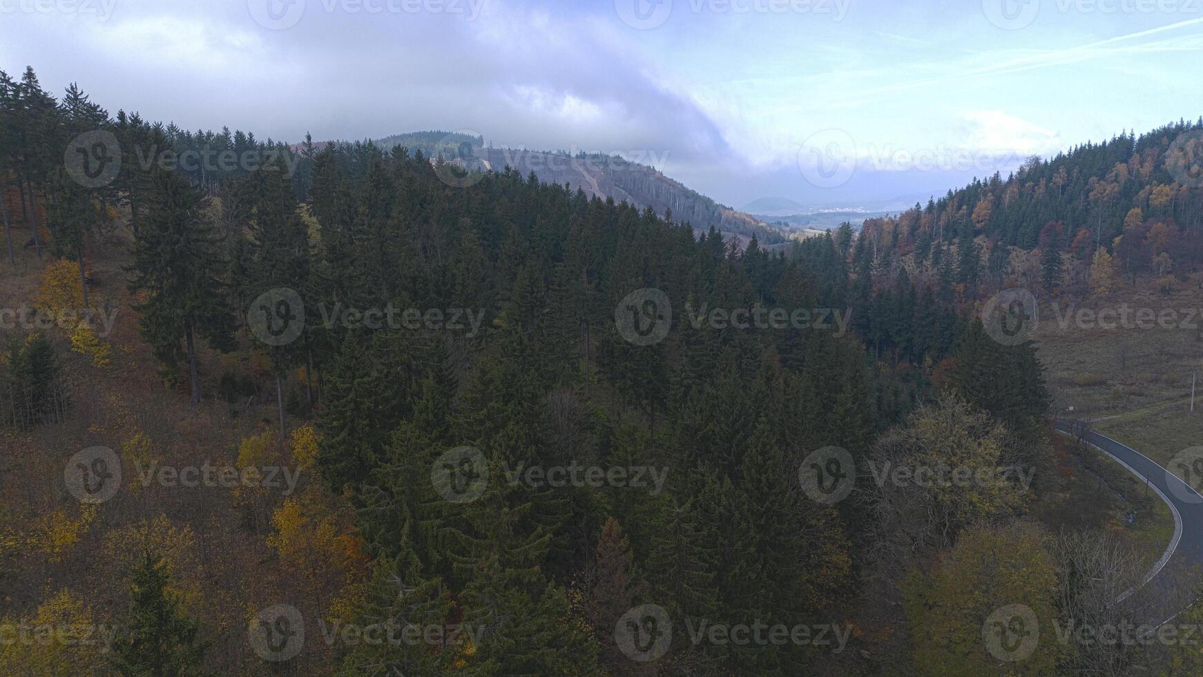 Autumn in the mountains, autumn mountains from above. Drone view. photo