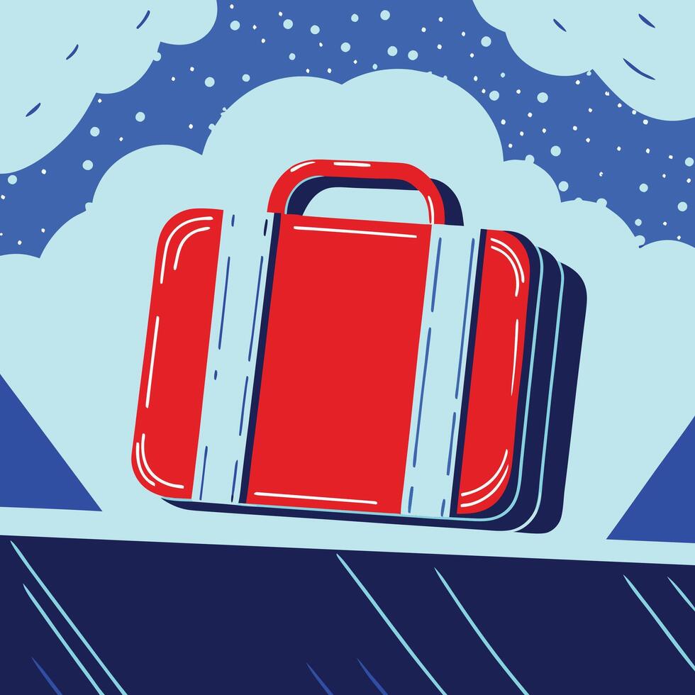 Red Suitcase on a Snowy Day Winter Travel Illustration vector
