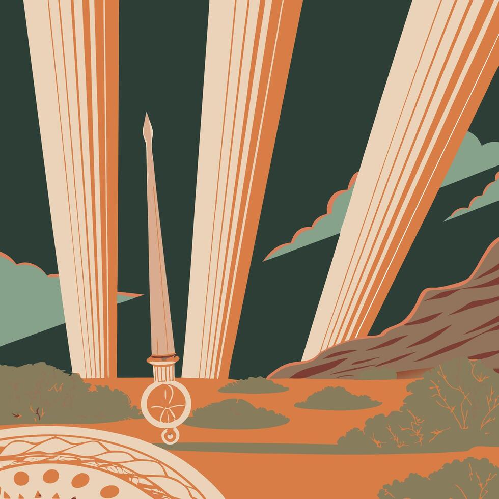 Abstract Landscape with Tall Structure and Rays vector
