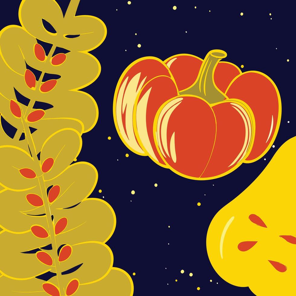 Autumn Harvest Pumpkin and Fall Foliage vector