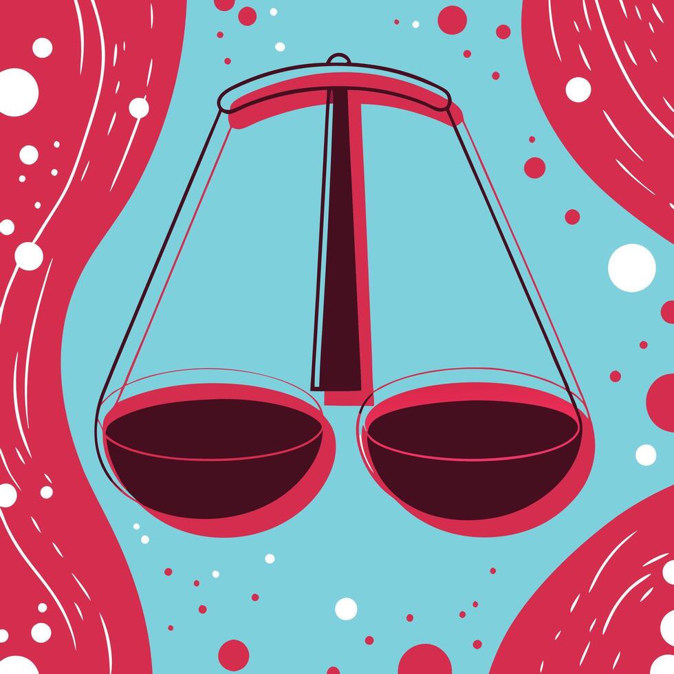 Balance Scales Abstract Art, Red and Blue Design vector