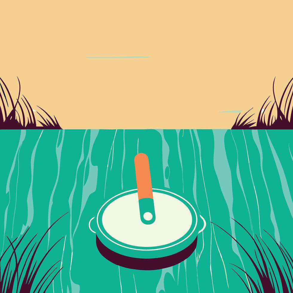 Frying Pan in Teal Water vector