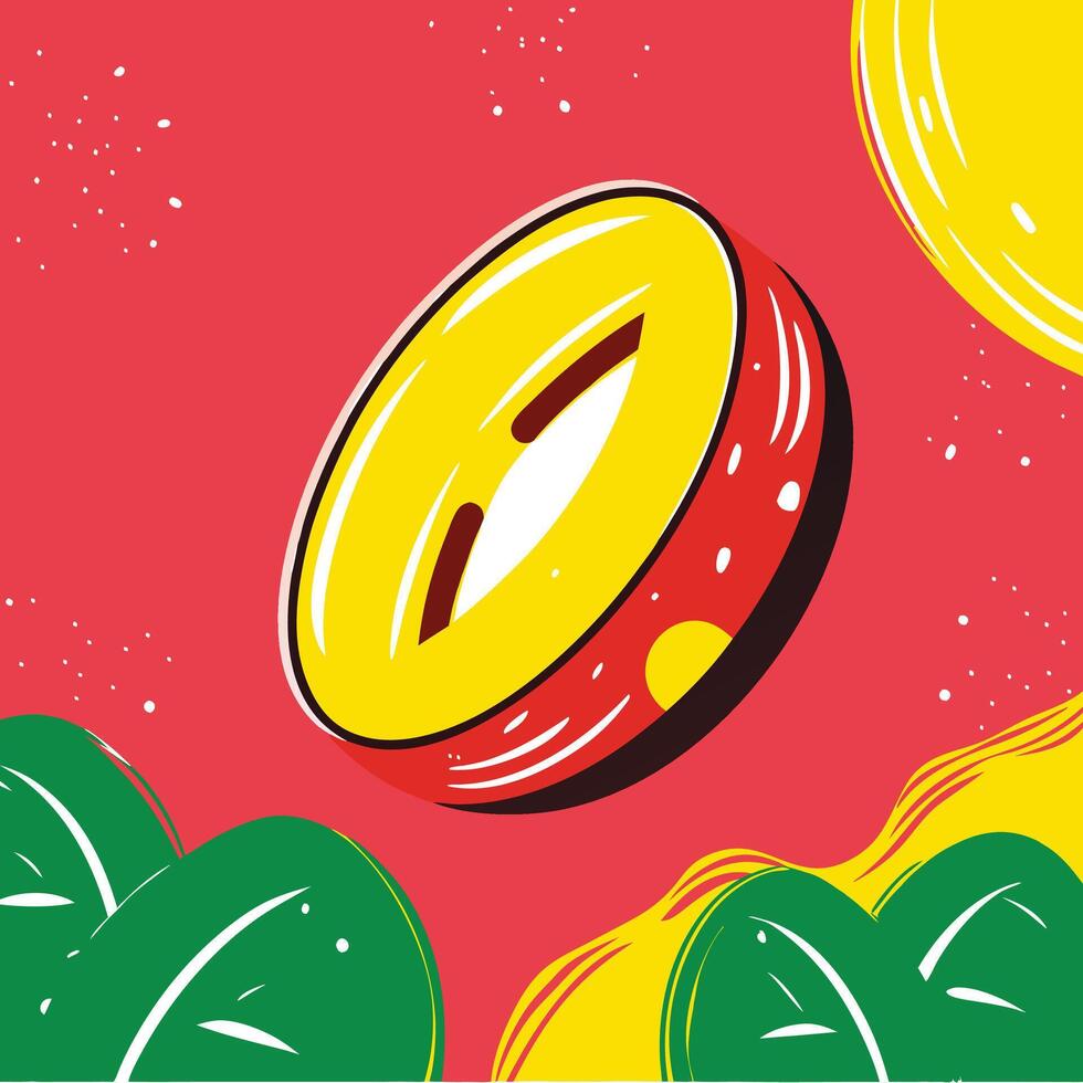 Vibrant Yellow and Red Abstract Design with Tropical Leaves vector