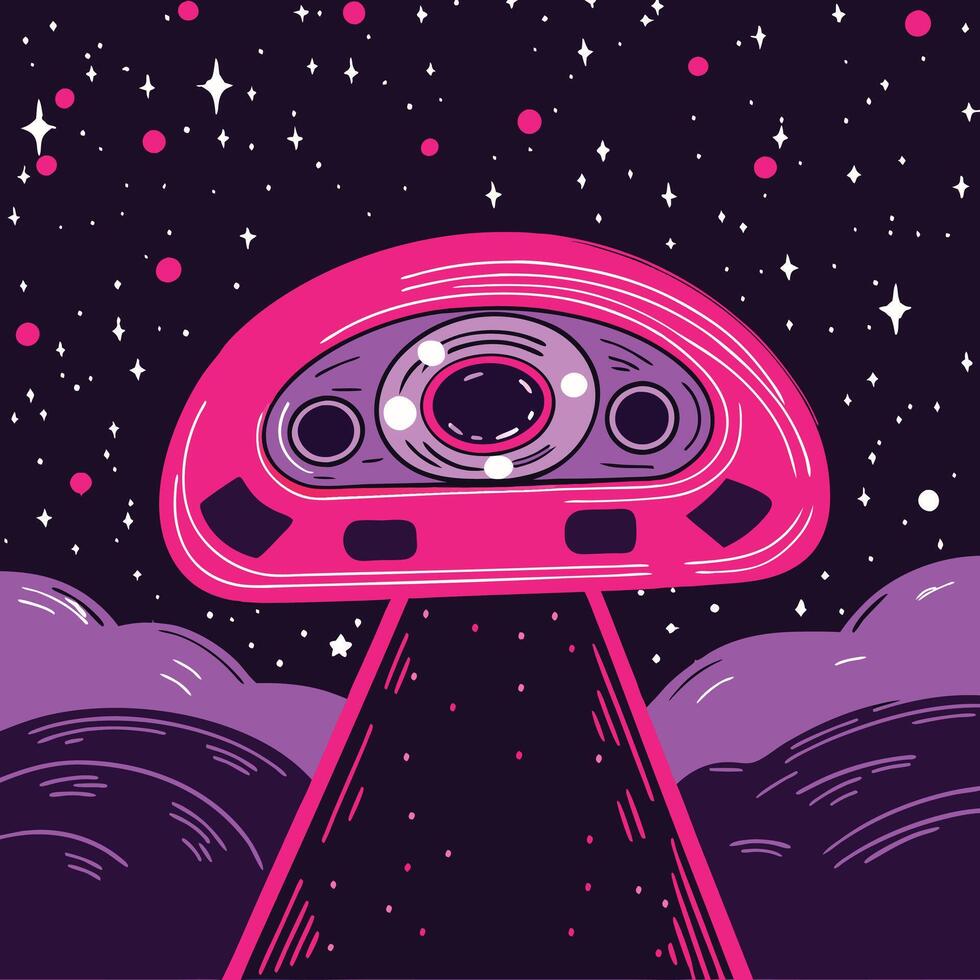 Cosmic Craft Descending A Night Sky Encounter vector