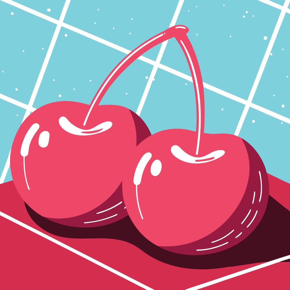 Vibrant Cherries on Abstract Background vector