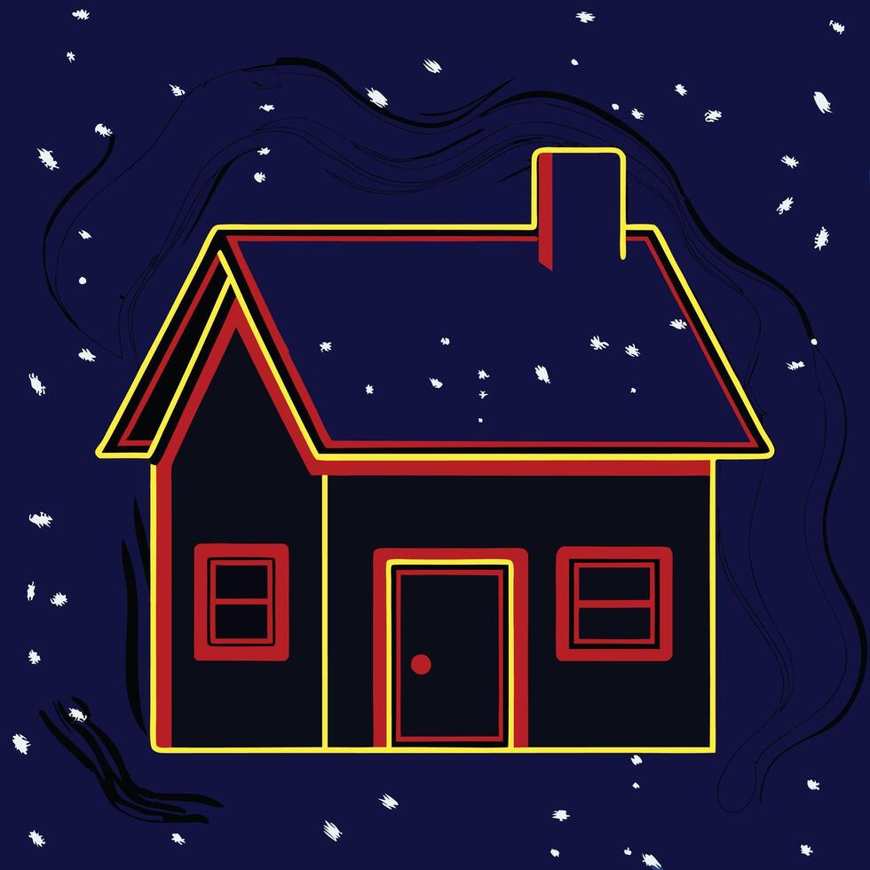 Night House, Snowfall, Abstract Art vector