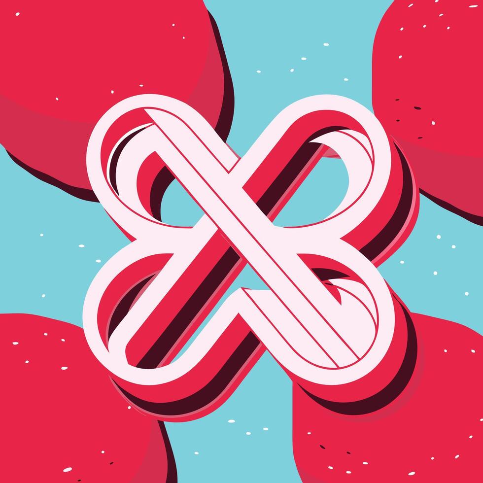 Abstract 3D Intertwined Shapes Red and Pink Design vector
