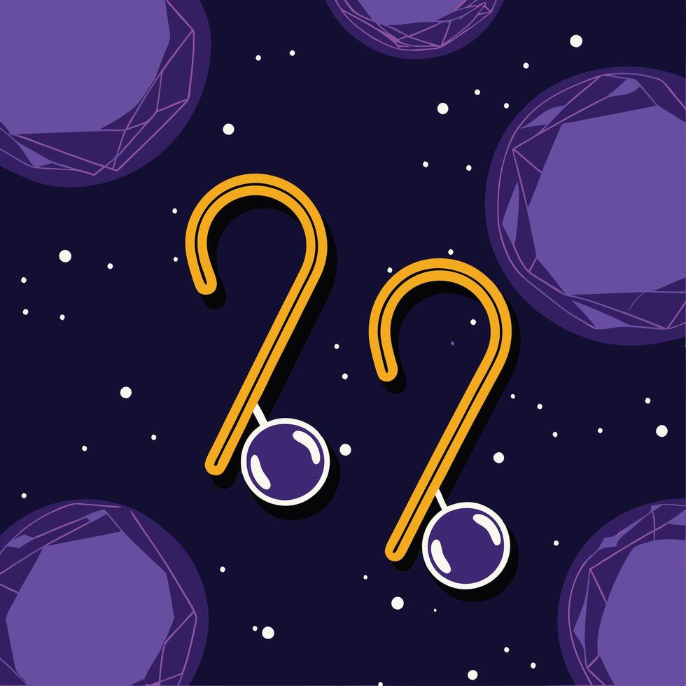 Cosmic Hook Earrings Celestial Design with Purple Gems vector