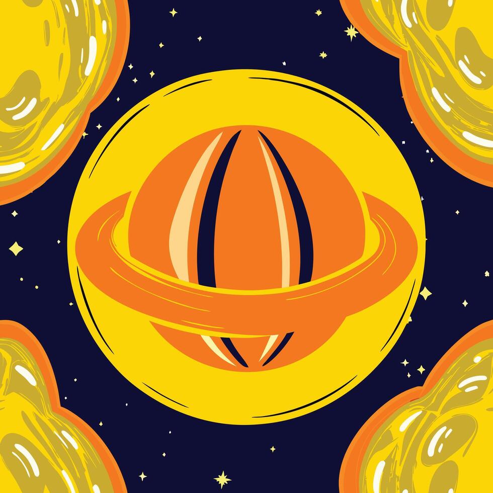 Cosmic Planet with Ring System Vibrant Space Art vector