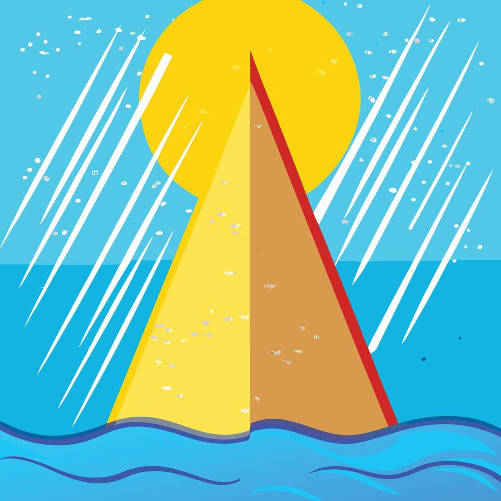 Sunlit Abstract Sailboat on Ocean Waves vector