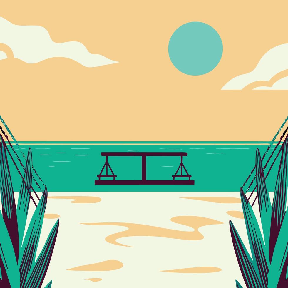 Seascape Serenity Tropical Beach Swing Scene vector