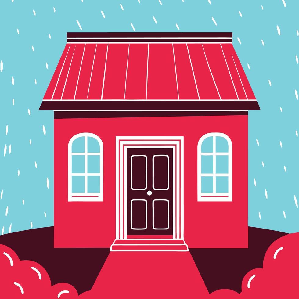 Red House in the Rain A Simple Illustration vector