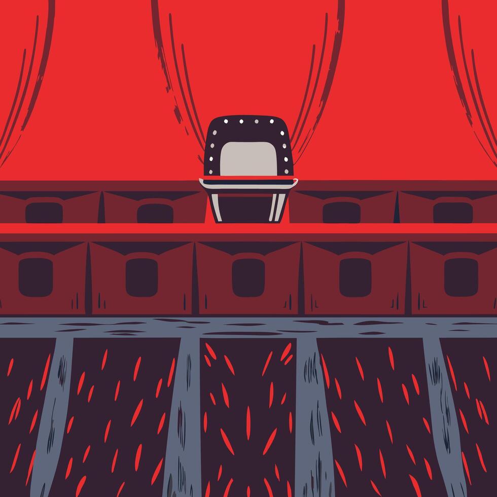 Stage, Theater, Auditorium, Seats, Red Curtains, Performance, Show, Venue, Entertainment, Design vector