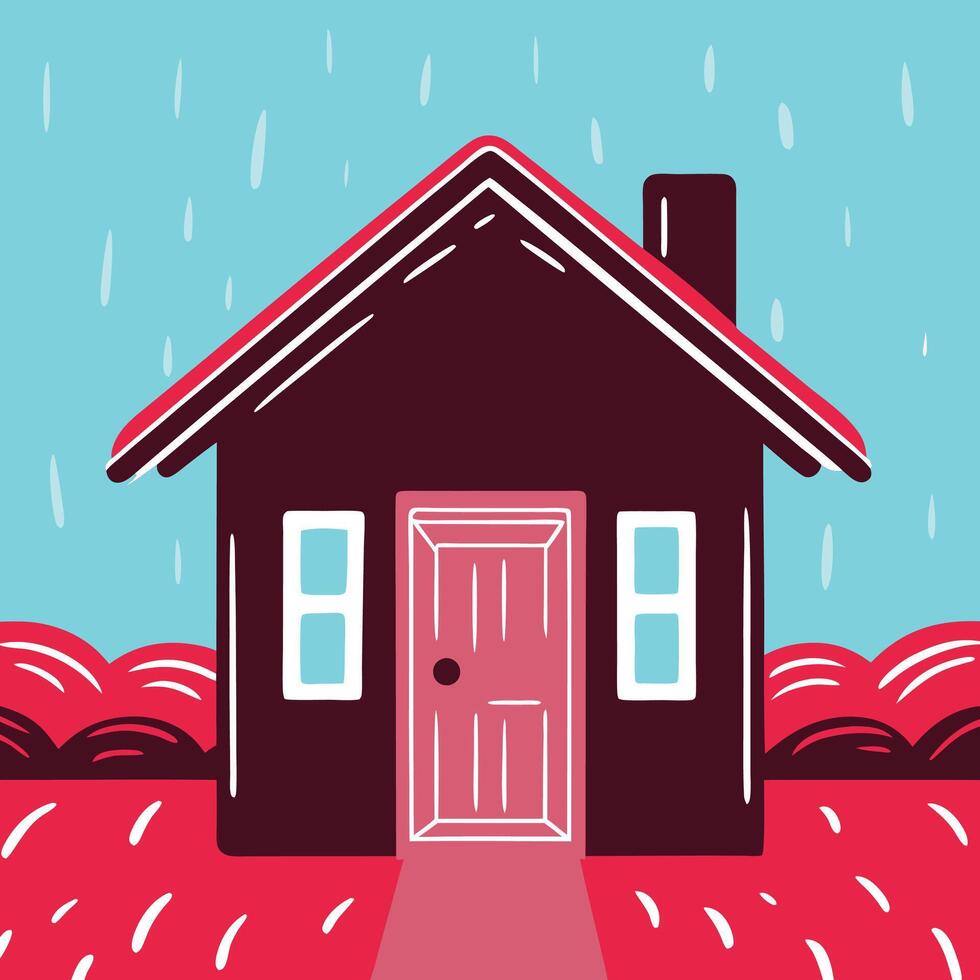 House in the Rain A Cozy Home Illustration vector