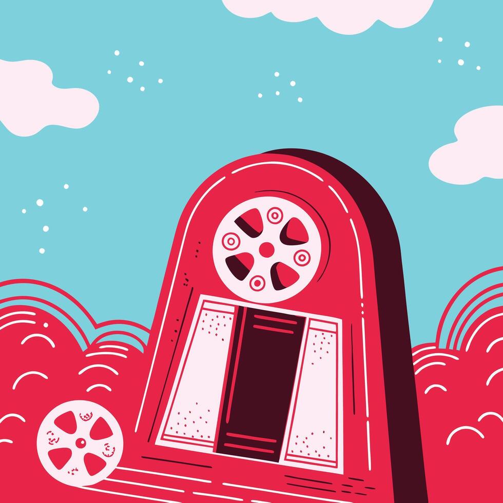 Vintage Film Reel Player Nostalgia, Classic Cinema, and Retro Design vector