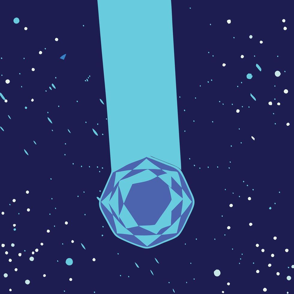 Abstract Geometric Crystal in Space Cyan, Blue, and Dark Background vector