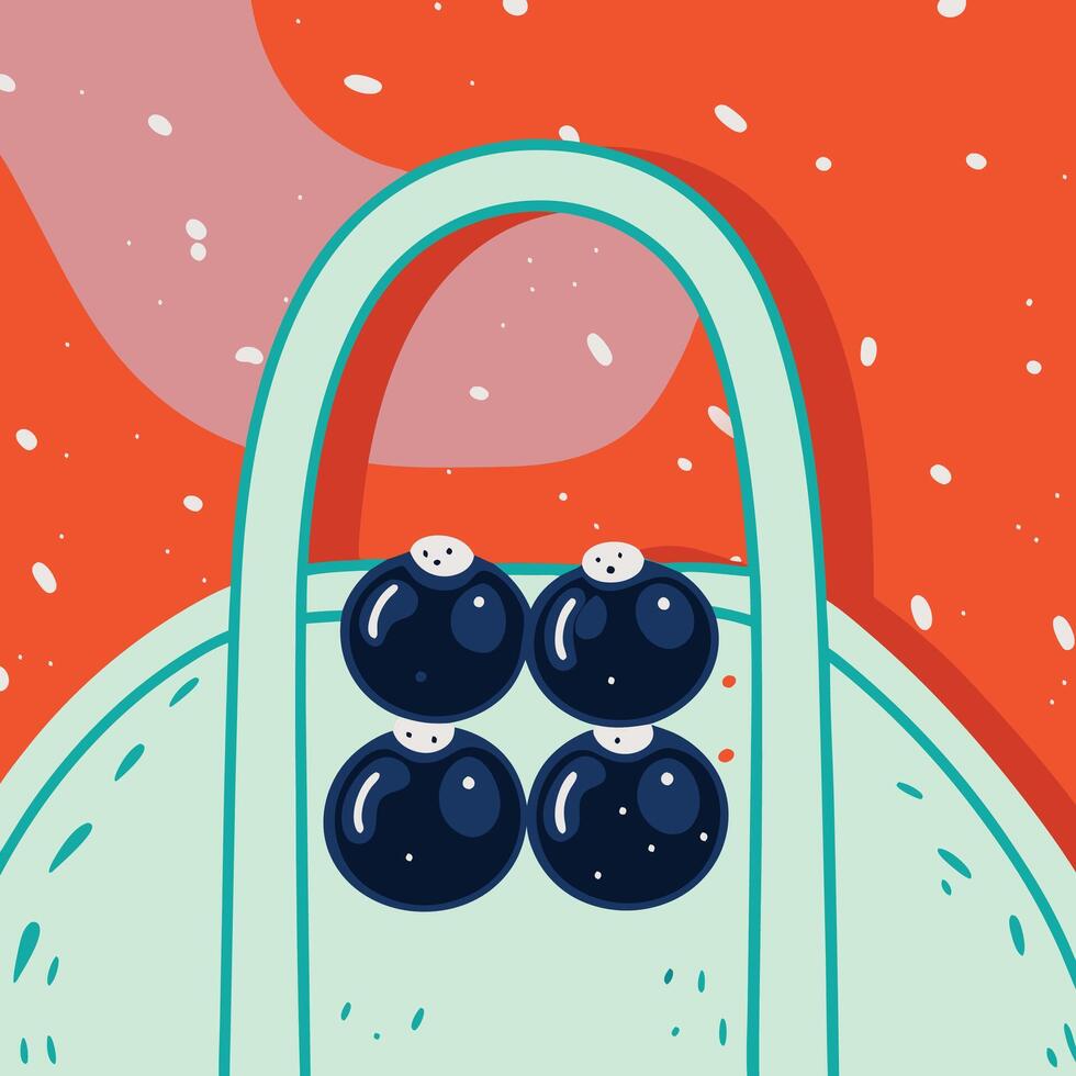 Abstract Fruit Illustration Four Blueberries in a Teal Frame vector