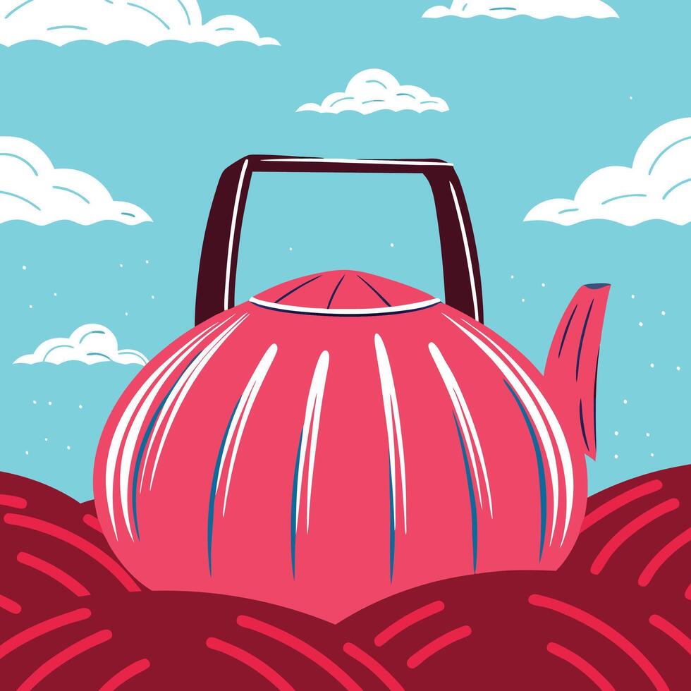 Pink Teapot Under a Blue Sky vector