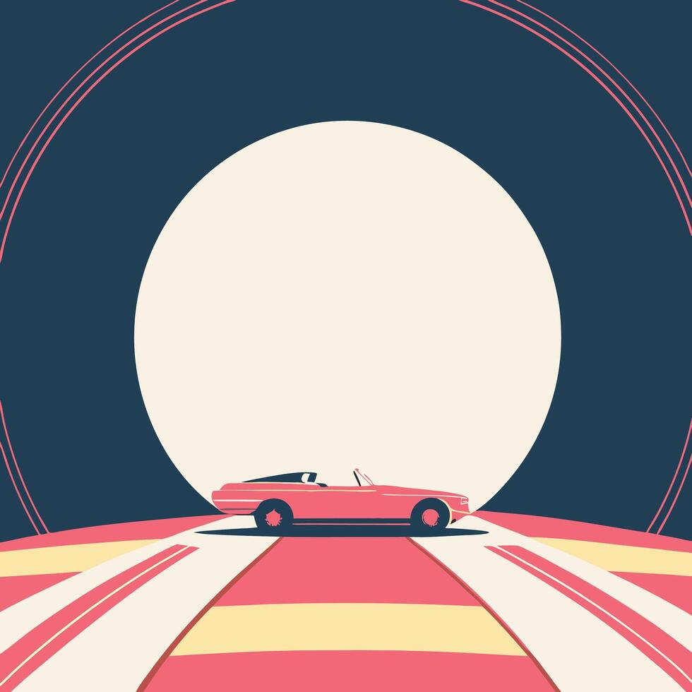 Retro Convertible Car on Abstract Road vector