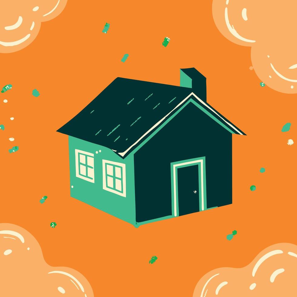 House Illustration Simple Home Design, Roof, Door, Windows vector