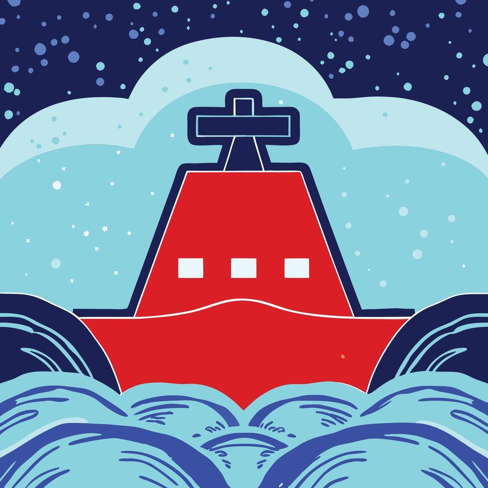 Red Vessel Navigating Turbulent Waters vector