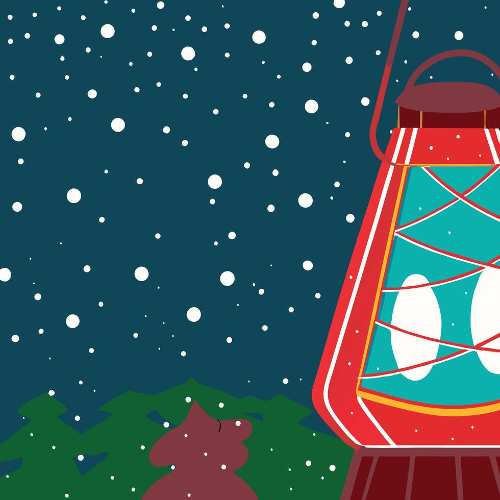 Winter Night Lantern Scene Snowy Landscape with Trees vector