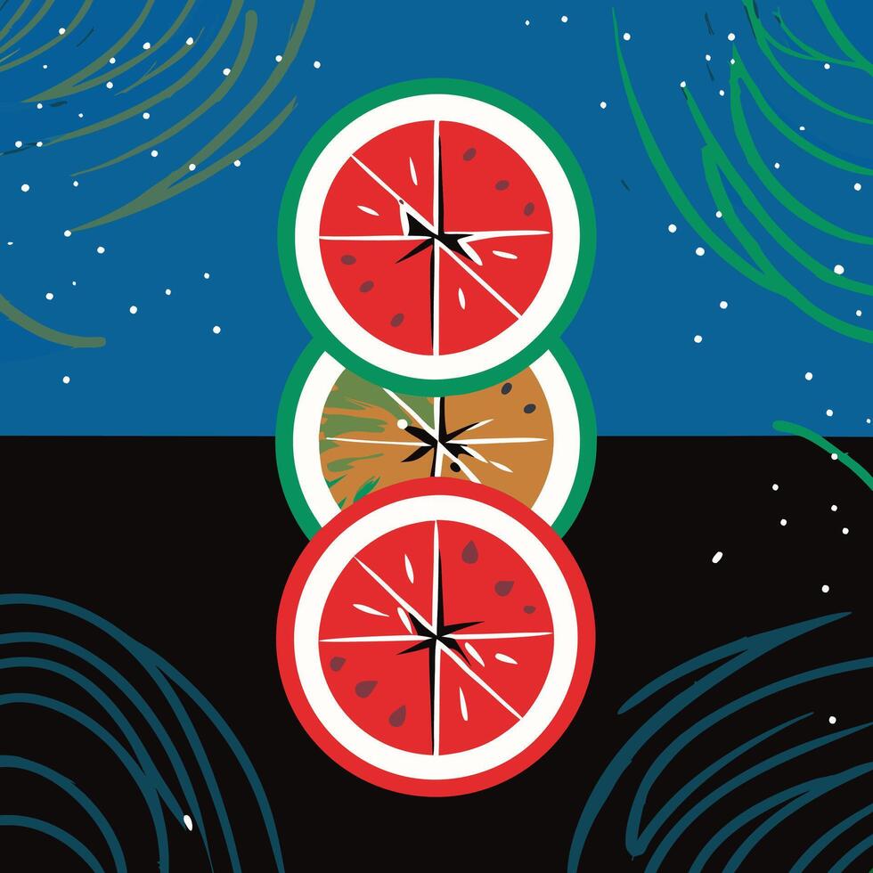 Summer Fruit Abstract Art Watermelon and Citrus Design vector