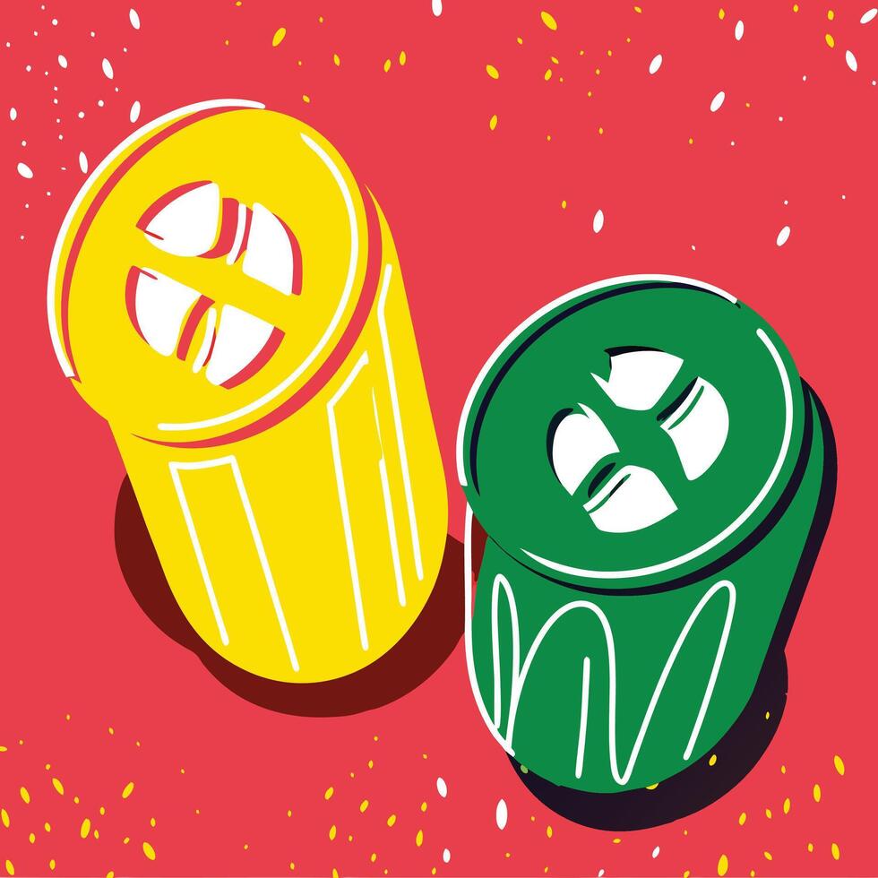 Abstract Colorful Shapes Red Background, Yellow and Green Cylinders vector