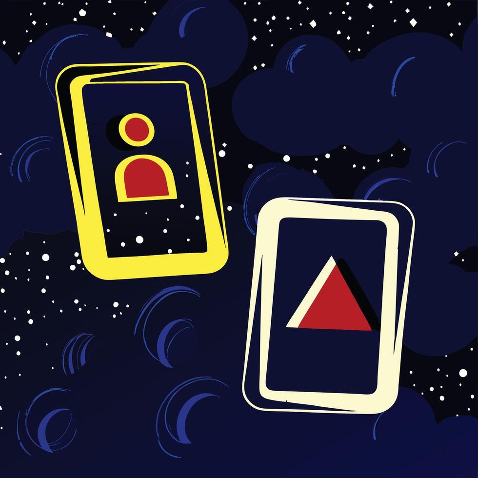 Abstract Cosmic Shapes Red, Yellow, and Blue Forms in Space vector