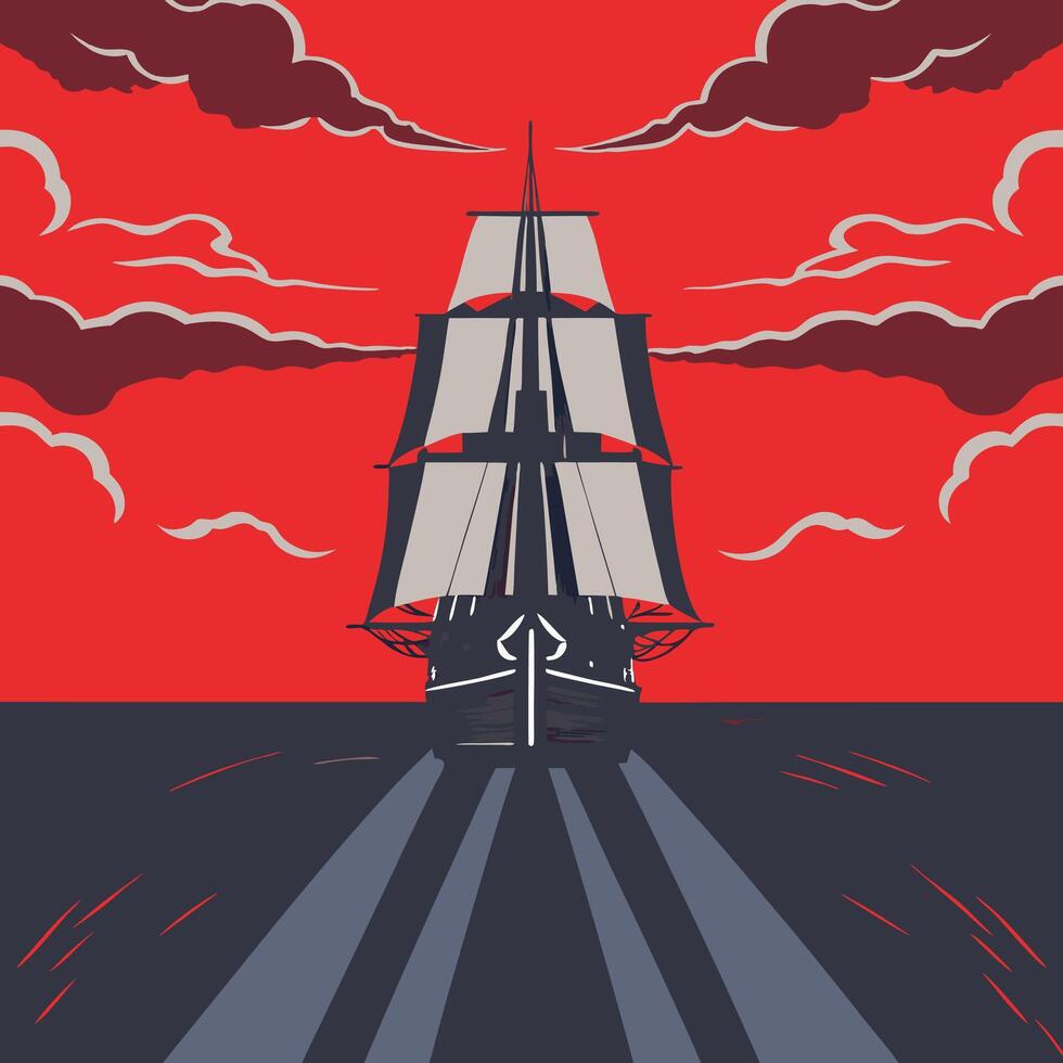Sailing into the Crimson Sunset A Maritime Adventure vector