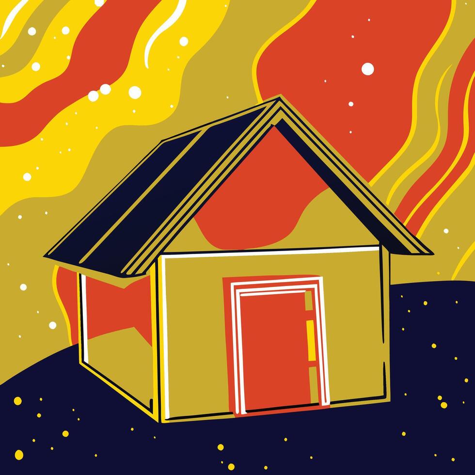Abstract House Illustration Yellow, Red, and Blue Design vector