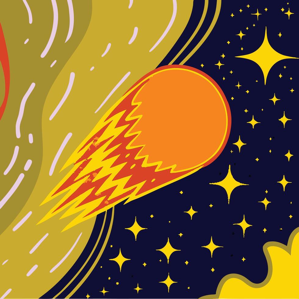 Cosmic Comet Night Sky, Fiery Tail, Starry Background vector