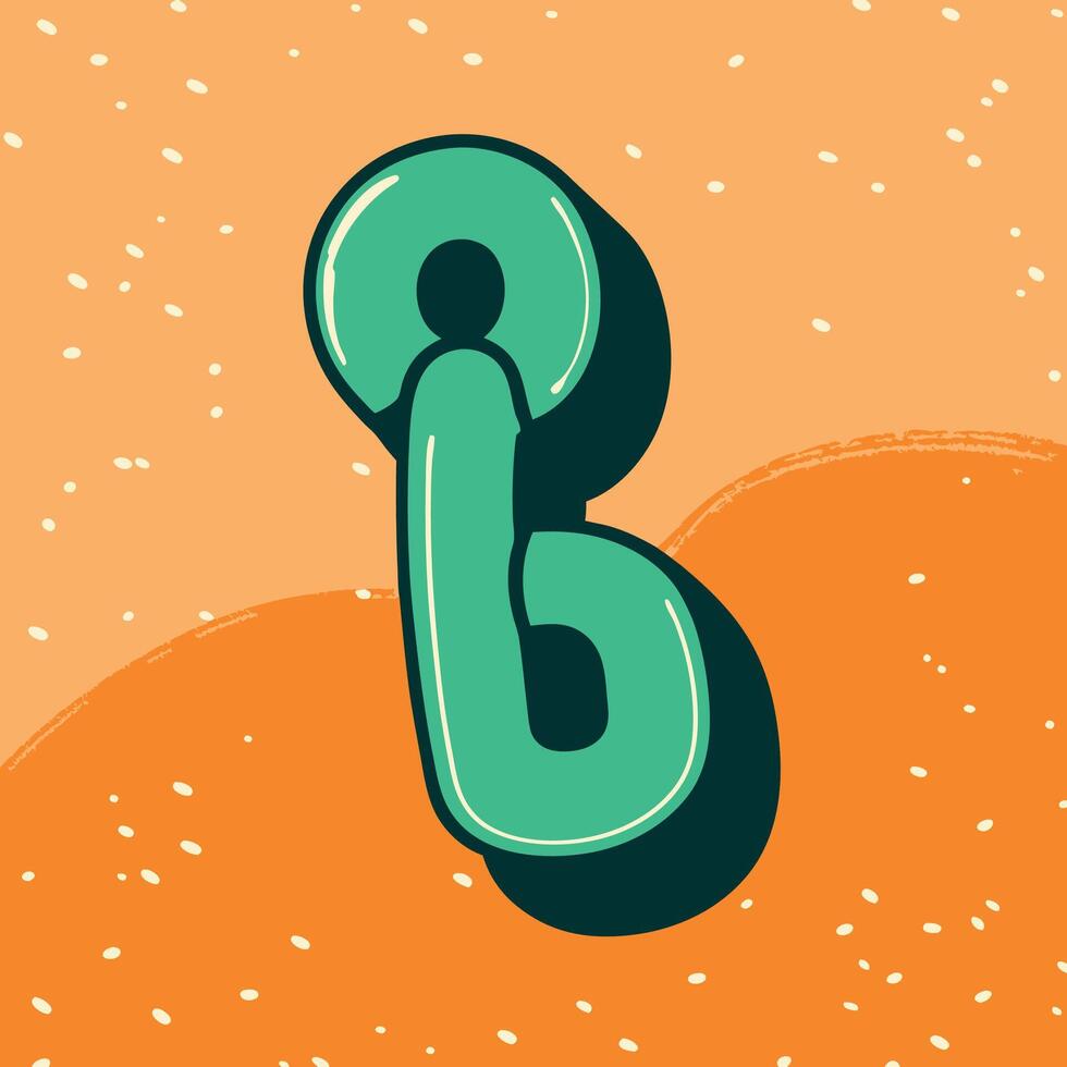 Abstract Teal Letter B Design, Orange Background vector