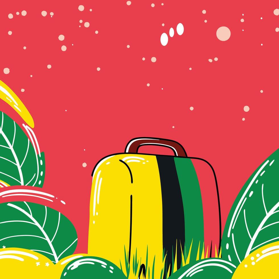 Tropical Vacation Suitcase in Lush Greenery vector