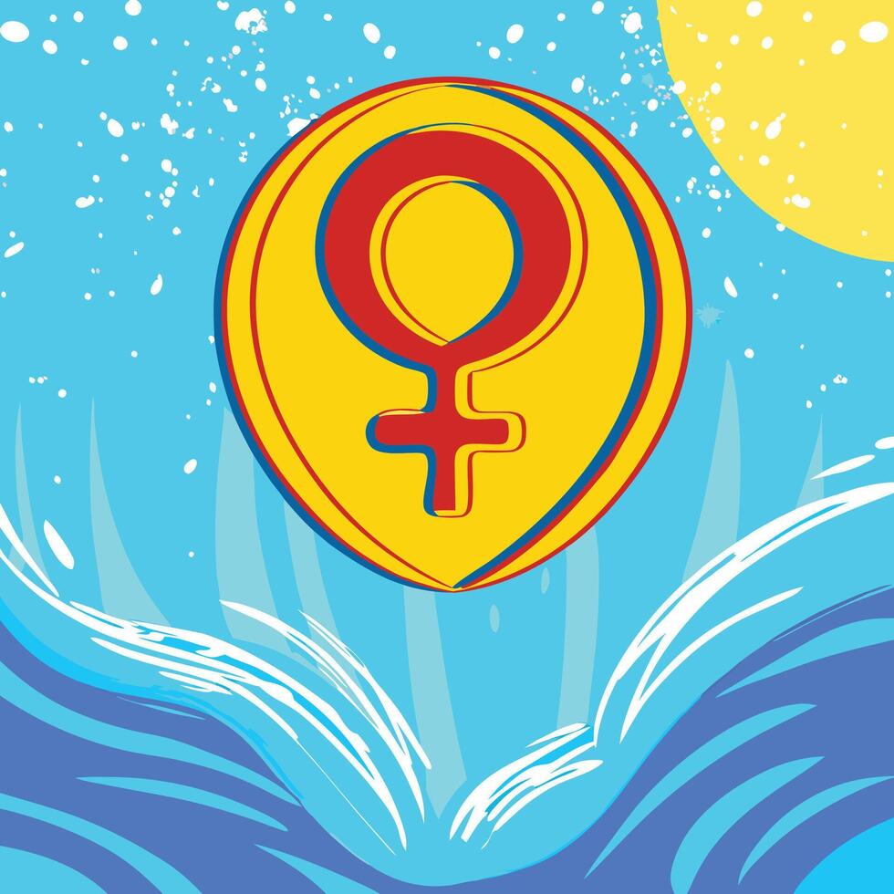 Feminine Symbol on Abstract Ocean Background vector