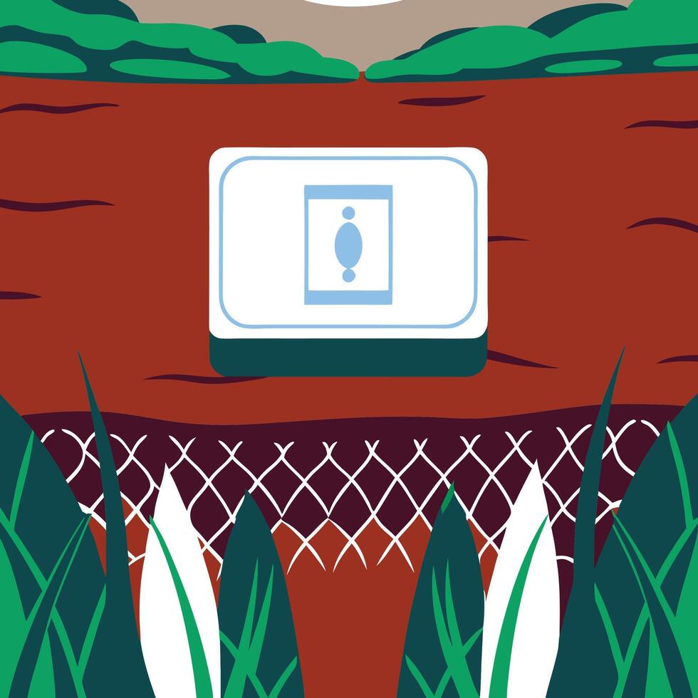 Abstract Nature Scene with Geometric Fence and Symbolic Image vector