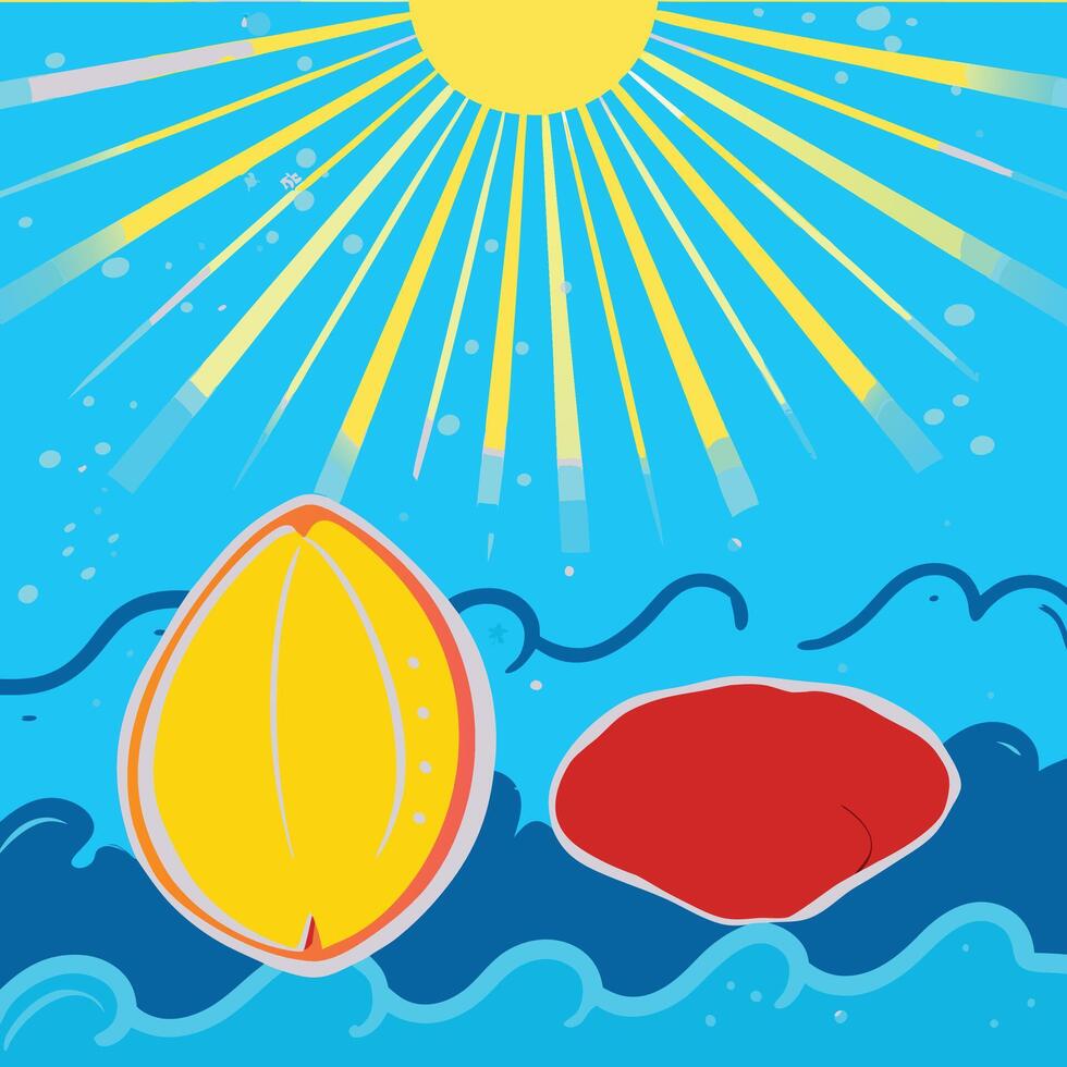 Summer Sun, Ocean Waves, and Abstract Shapes vector